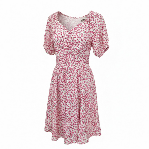 Rochie de vară albă cu floricele roz – mărime universală|MiraStyle