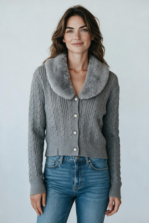 Cardigan damă cu lână și guler detașabil | Mira Style