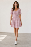 Rochie de vară albă cu floricele roz – mărime universală|MiraStyle