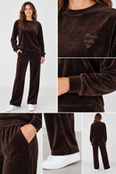 Trening damă catifea maro cu pantaloni drepți | Mira Style