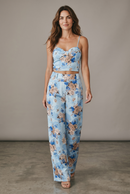 Compleu damă bleu cu imprimeu floral – Top și pantaloni lungi