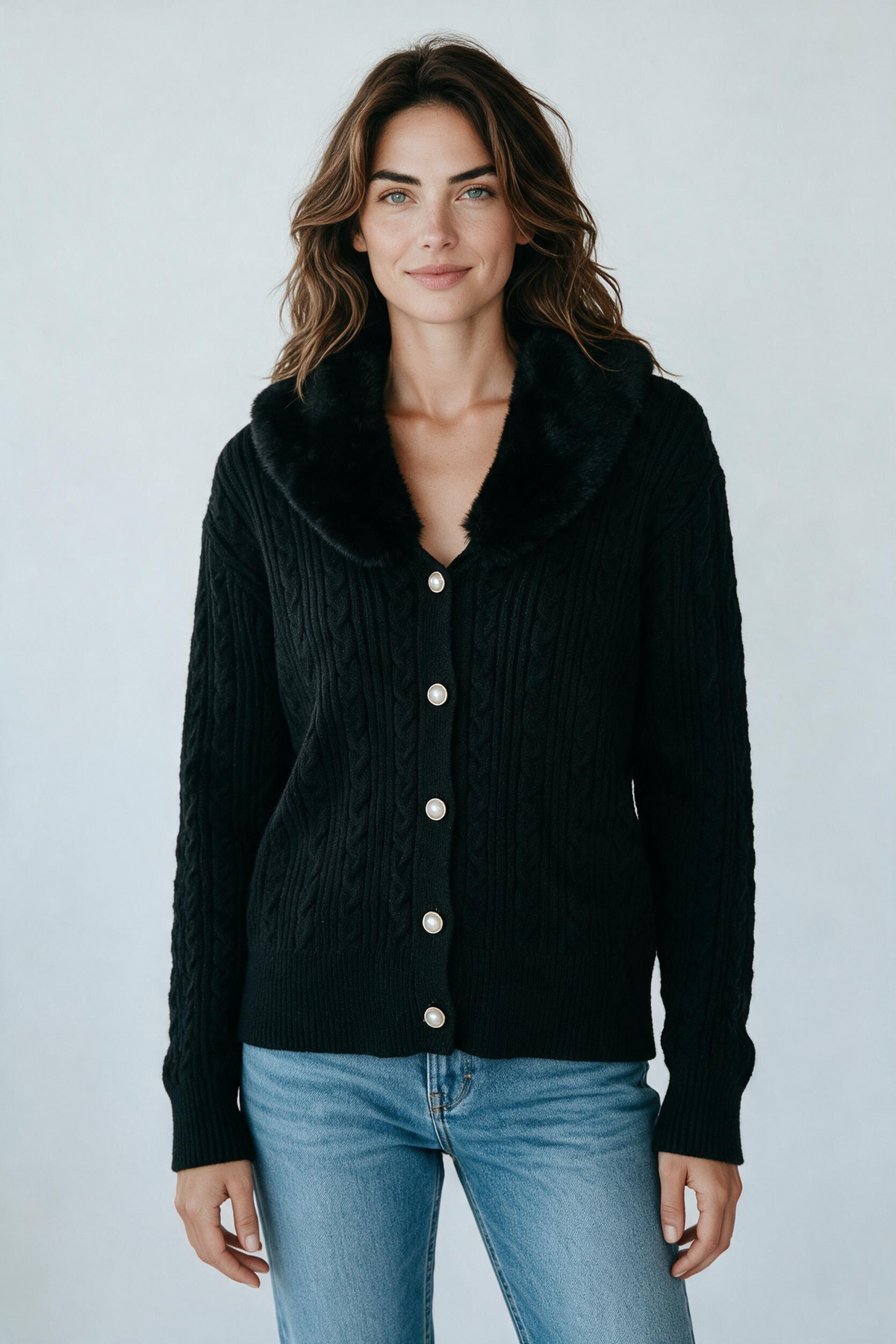 Cardigan damă cu lână și guler detașabil | Mira Style
