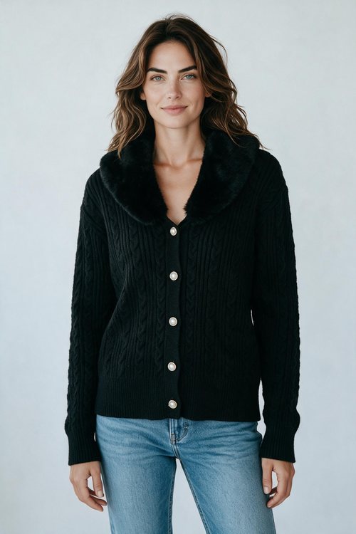 Cardigan damă cu lână și guler detașabil | Mira Style