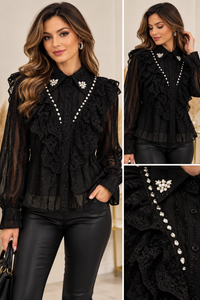 Bluză elegantă cu volane din dantelă | Mira Style