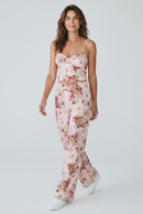 Compleu damă roz deschis cu imprimeu floral – Top și pantaloni lungi