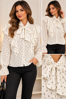 Cămașă elegantă cu fundă și volane damă | Mira Style