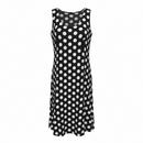 Rochie midi lejeră neagră cu buline albe – elegantă pentru doamne cu forme