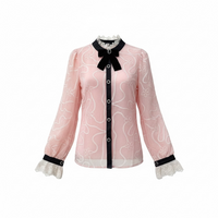 Bluză roz cu fundă neagră și broderie | Mira Style