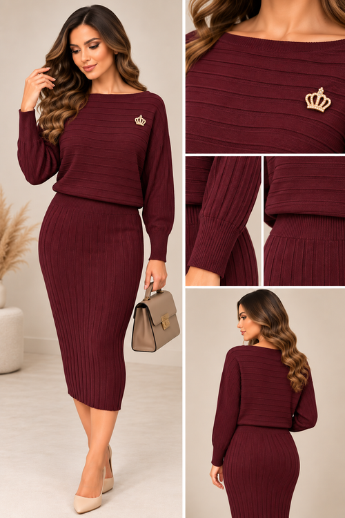 Compleu damă tricotat cu rochie midi și bluză | Mira Style