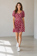 Rochie de vară bordo cu buline albe – mărime universală