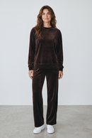Trening damă catifea maro cu pantaloni drepți | Mira Style