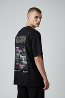 Tricou bărbați negru din bumbac cu imprimeu grafic urban 'stay humble' pe spate, stil streetwear