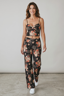 Compleu damă negru cu imprimeu floral portocaliu – Top și pantaloni lungi