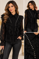 Bluză elegantă din dantelă cu volane și strasuri | Mira Style