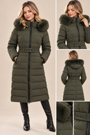 Geacă lungă damă verde închis cu blăniță | Mira Style