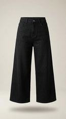 Blugi damă negri cu sclipici miss roksi, croială wide leg fit, din bumbac elastic