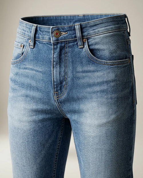 Blugi bărbați slim fit adam control albastru denim, cu talie medie și aspect prespălat, stil modern casual