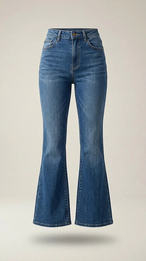 Blugi evazați pentru femei cu talie înaltă, model flare clasic din denim albastru