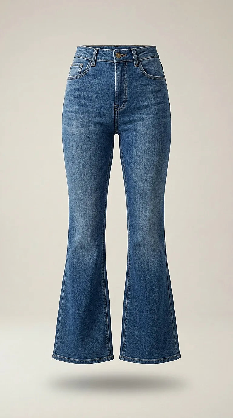 Blugi evazați pentru femei cu talie înaltă, model flare clasic din denim albastru