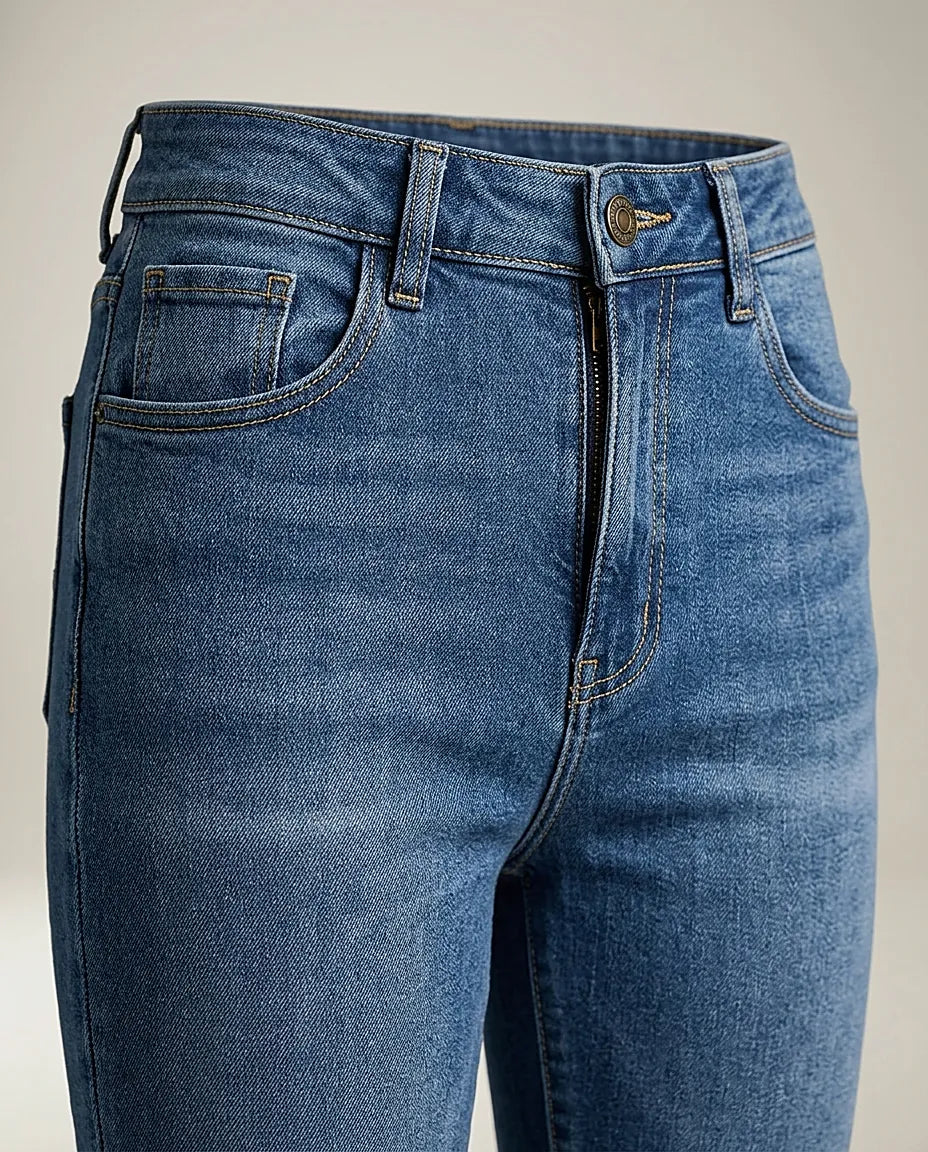 Blugi evazați pentru femei cu talie înaltă, model flare clasic din denim albastru