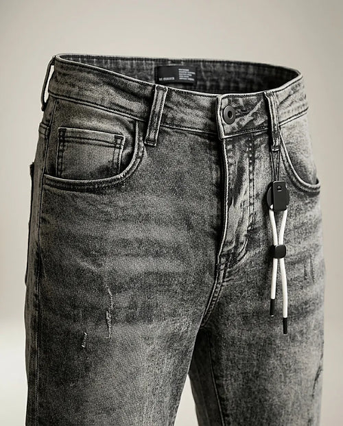 Blugi pentru bărbați gri, prespălați, stil modern casual, din bumbac confortabil