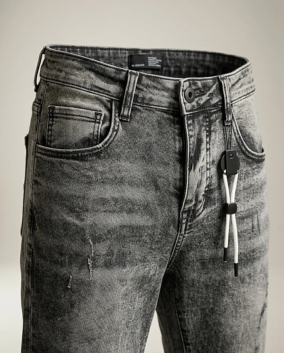 Blugi pentru bărbați gri, prespălați, stil modern casual, din bumbac confortabil