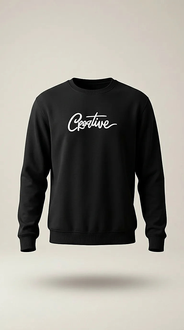 Bluză barbateasca neagră casual cu mânecă lungă si imprimeu text 'creative', ideala pentru tinute urbane si streetwear | Mira Style