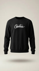 Bluză bărbătească neagră casual cu mânecă lungă și imprimeu text 'creative', ideală pentru ținute urbane și streetwear