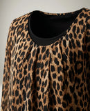 Bluză damă elegantă cu imprimeu leopard, mâneci lungi cu șnur decorativ și dublură neagră
