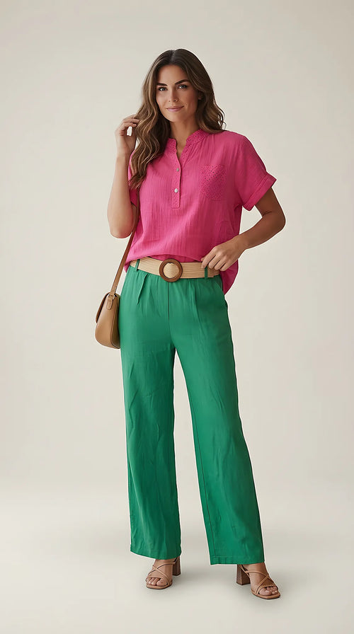Bluză de vară roz fucsia cu broderie