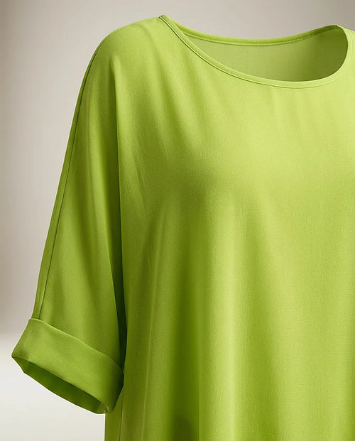 Bluză vaporoasă asimetrică verde neon pentru femei, tunică elegantă stil poncho cu mâneci suflecate