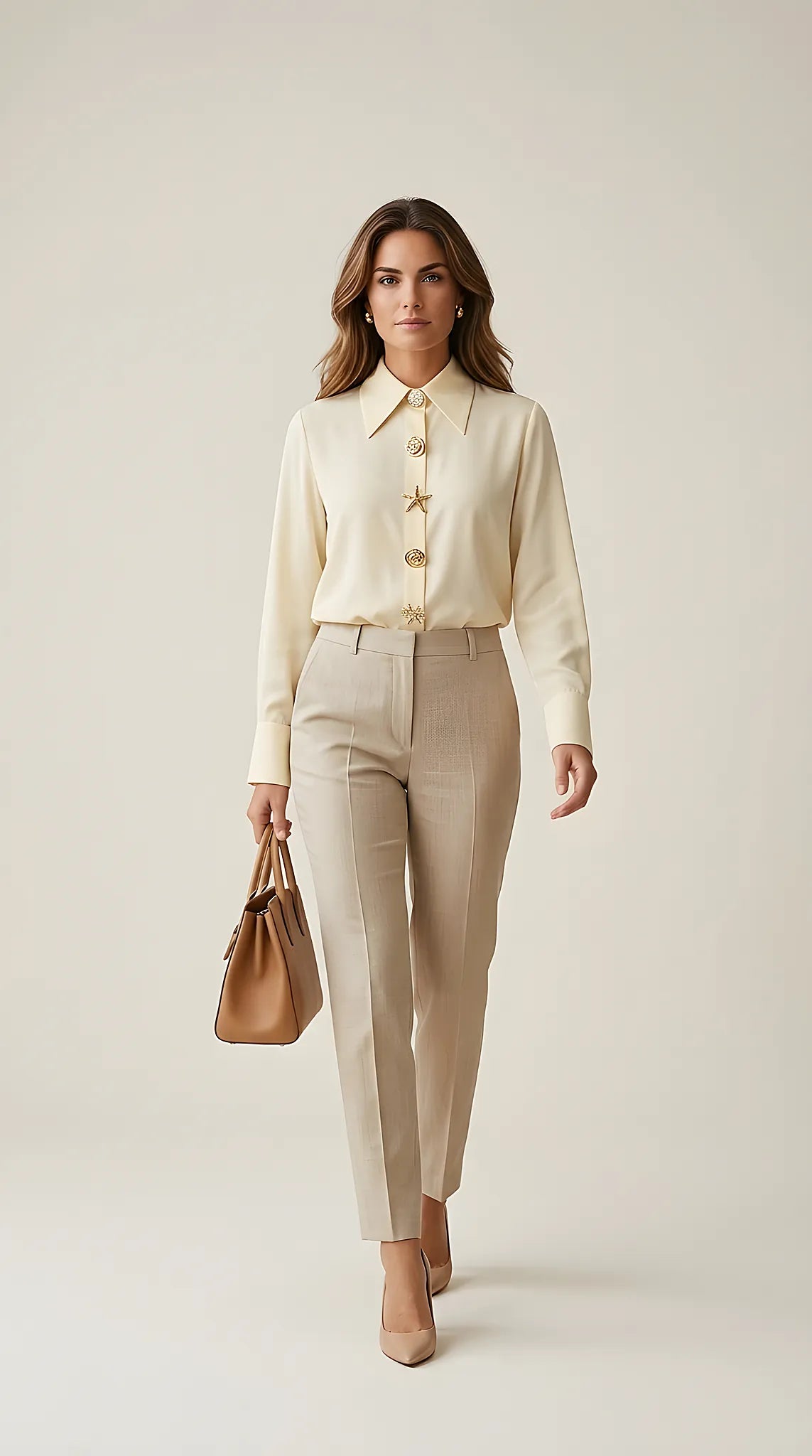 Cămașă galben pai elegantă pentru femei cu nasturi bijuterie supradimensionați - stil statement unic | Mira Style