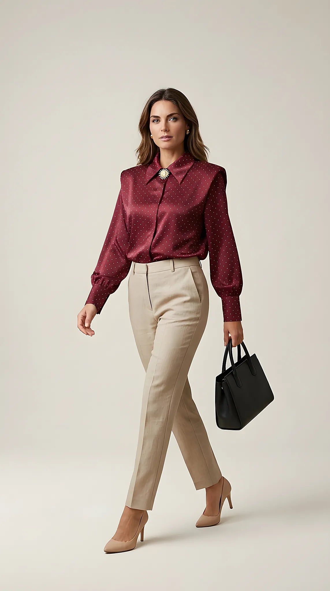 Cămașă elegantă de damă bordo cu detalii strălucitoare , mânecă lungă și umeri structurați, stil vintage chic | Mira Style