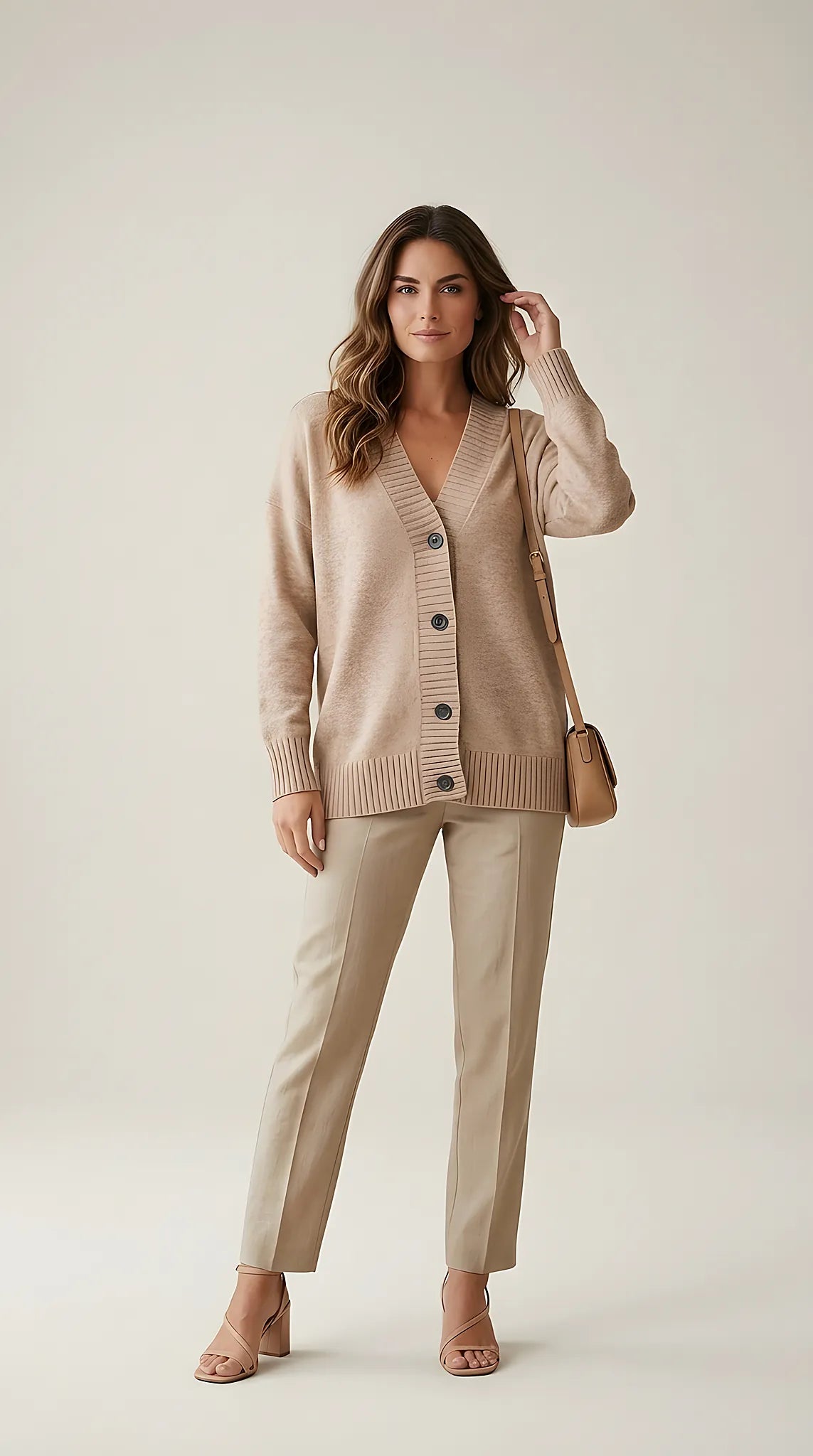 Cardigan de damă only onlsandy, bej pumice stone, cu nasturi, tricotat, stil casual-elegant