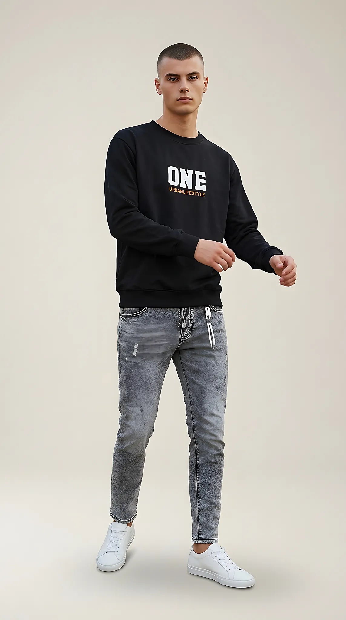 Bluză neagră cu imprimeu 'one urbanlifestyle' | Mira Style