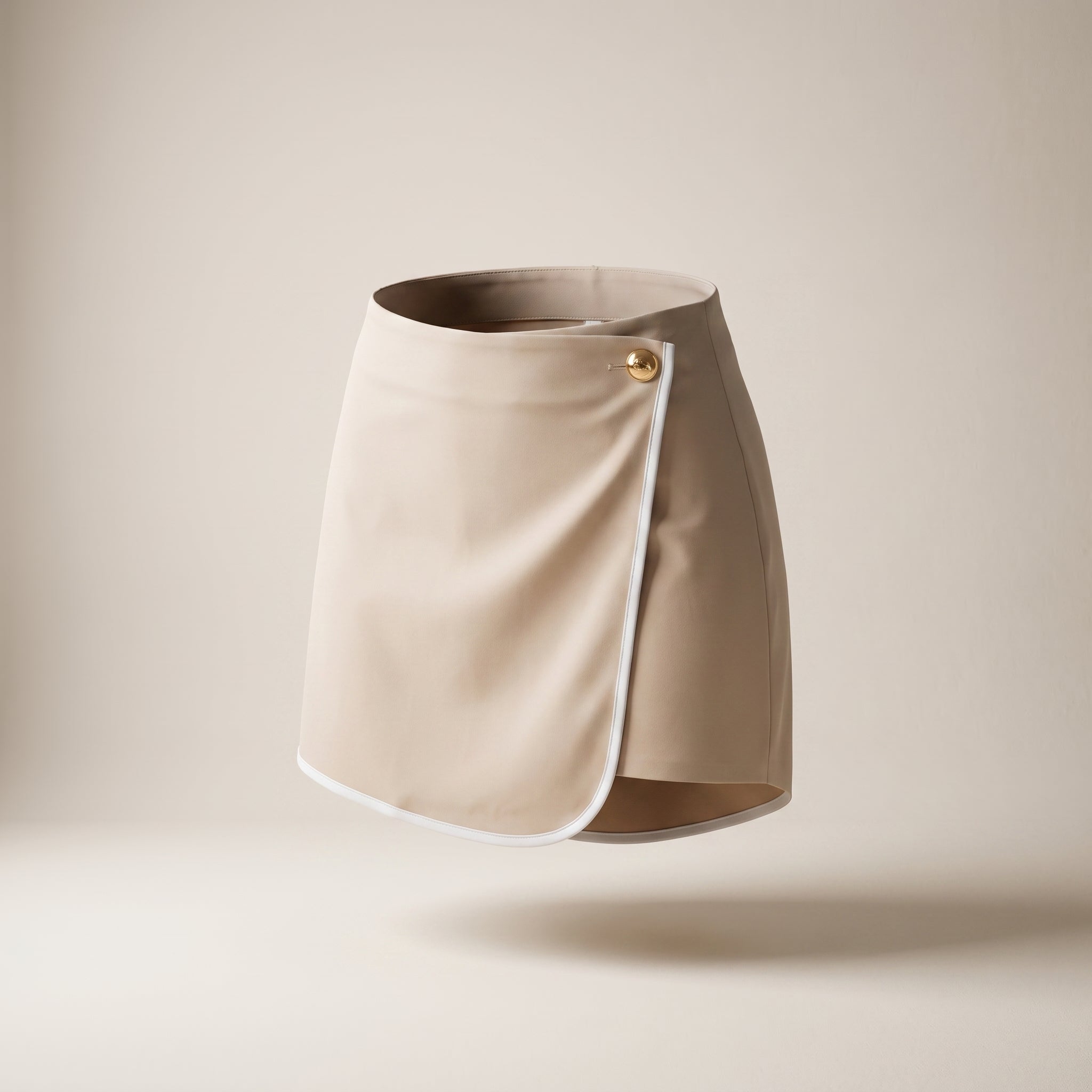 Fustă-pantaloni mini asimetrică bej — vedere din față