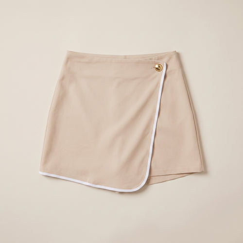 Fustă-pantaloni mini asimetrică bej — hero_intins