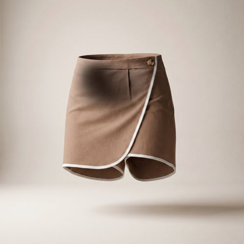 Fustă-pantaloni scurtă petrecută, maro — vedere din față