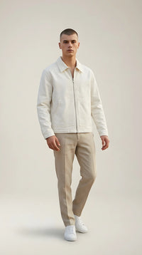 Jachetă bărbați jack & jones albă stil workwear din bumbac cu fermoar și guler clasic | Mira Style