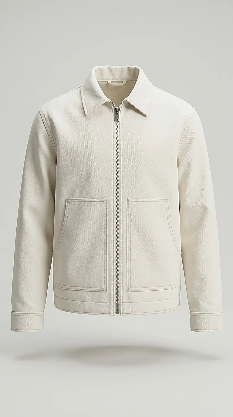 Jachetă bărbați jack & jones albă stil workwear din bumbac cu fermoar și guler clasic | Mira Style