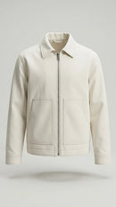 Jachetă bărbați jack & jones albă stil workwear din bumbac cu fermoar și guler clasic