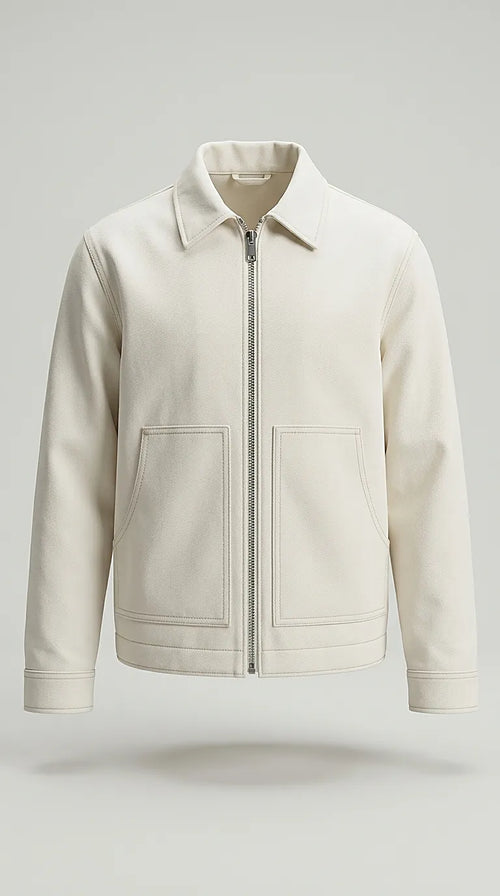 Jachetă bărbați jack & jones albă stil workwear din bumbac cu fermoar și guler clasic