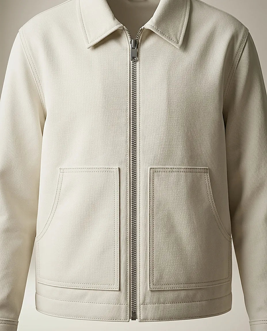 Jachetă bărbați jack & jones albă stil workwear din bumbac cu fermoar și guler clasic