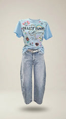 Tricou albastru deschis din bumbac cu imprimeu 'collect funny moments'