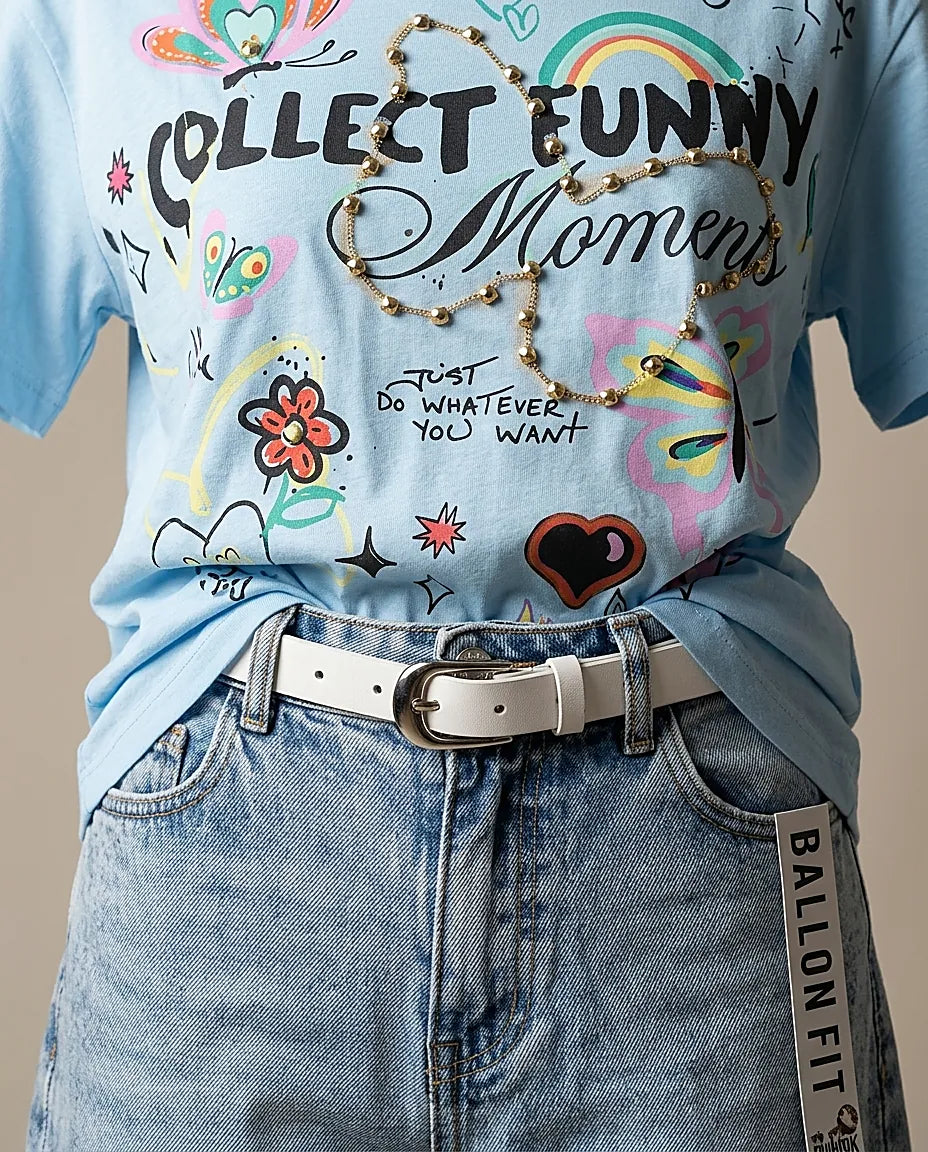 Tricou albastru deschis din bumbac cu imprimeu 'collect funny moments'
