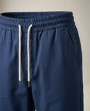 Pantaloni damă albastru marin casual cu talie elastică și șnur, croială dreaptă confortabilă