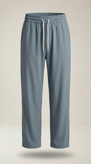 Pantaloni de damă casual cu talie elastică și șnur, croială dreaptă, gri-albăstrui, perfecți pentru confort zilnic