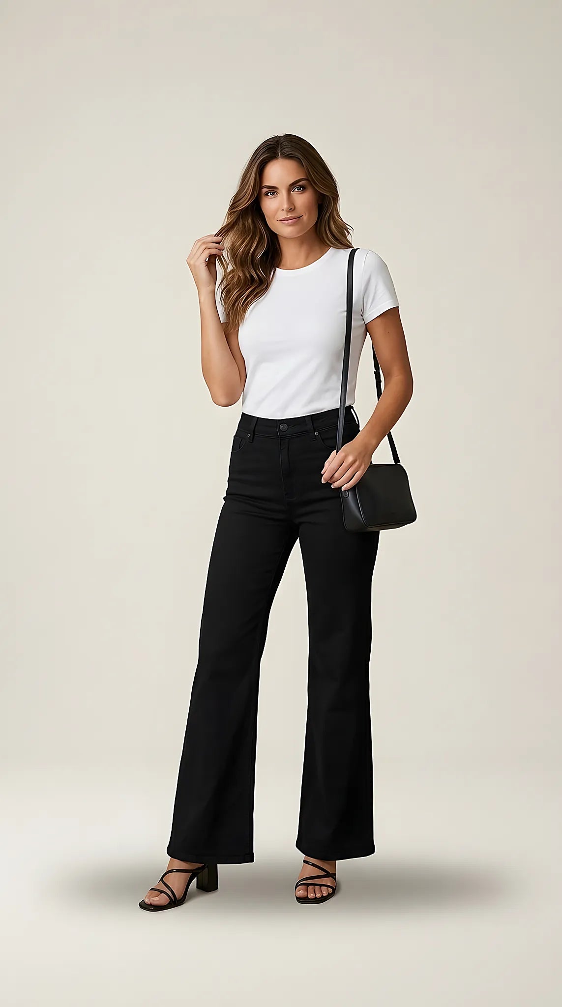 Pantaloni jeans negri damă wide leg cu talie înaltă, stil casual-elegant, model fashion jeans
