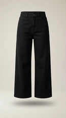 Pantaloni jeans negri damă wide leg cu talie înaltă, stil casual-elegant, model fashion jeans