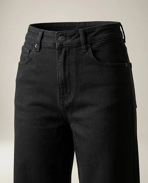 Pantaloni jeans negri damă wide leg cu talie înaltă, stil casual-elegant, model fashion jeans